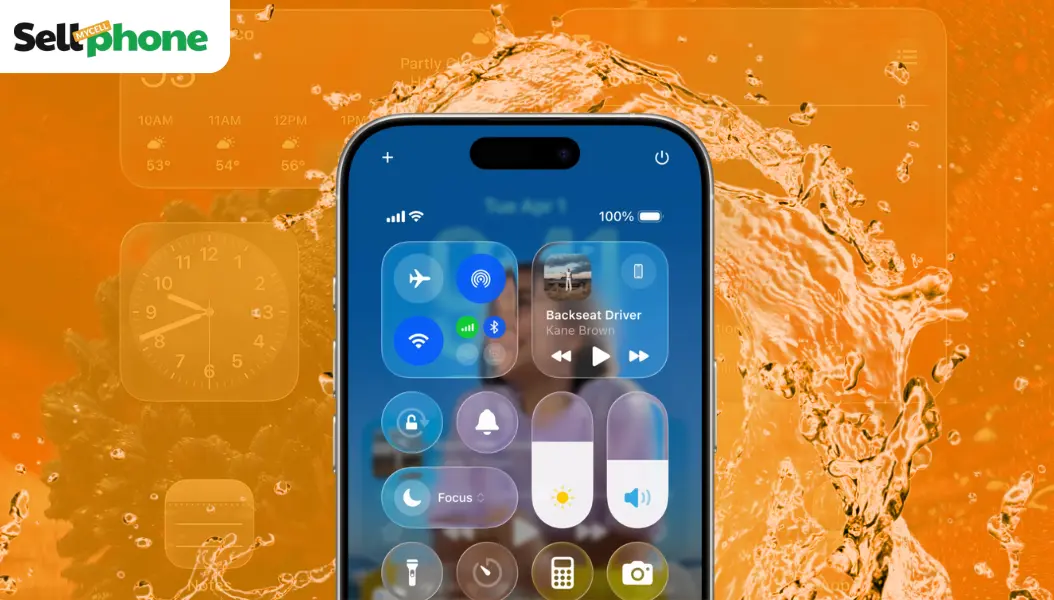 Apple’s Liquid Glass UI showing translucent design elements like buttons, sliders, sidebars, and toolbars with real-time blur and adaptive light response in both light and dark modes.
