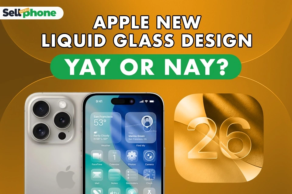 Apple iOS 26 Liquid Glass interface with translucent menus and dynamic icons