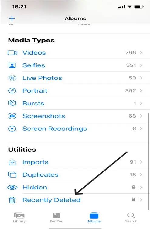 How to recover deleted photos on iPhone using Photos app Albums section