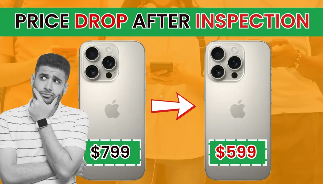 Split screen showing high trade-in quote vs reduced final offer with disappointed seller