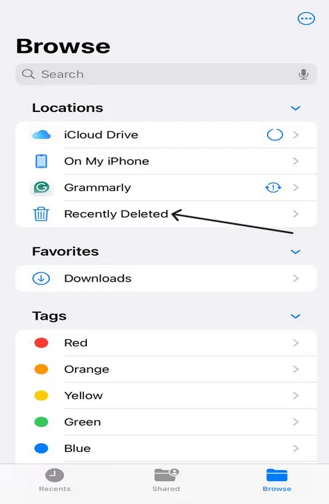 Recover deleted files on iPhone using Recently Deleted folder in Files app step-by-step guide
