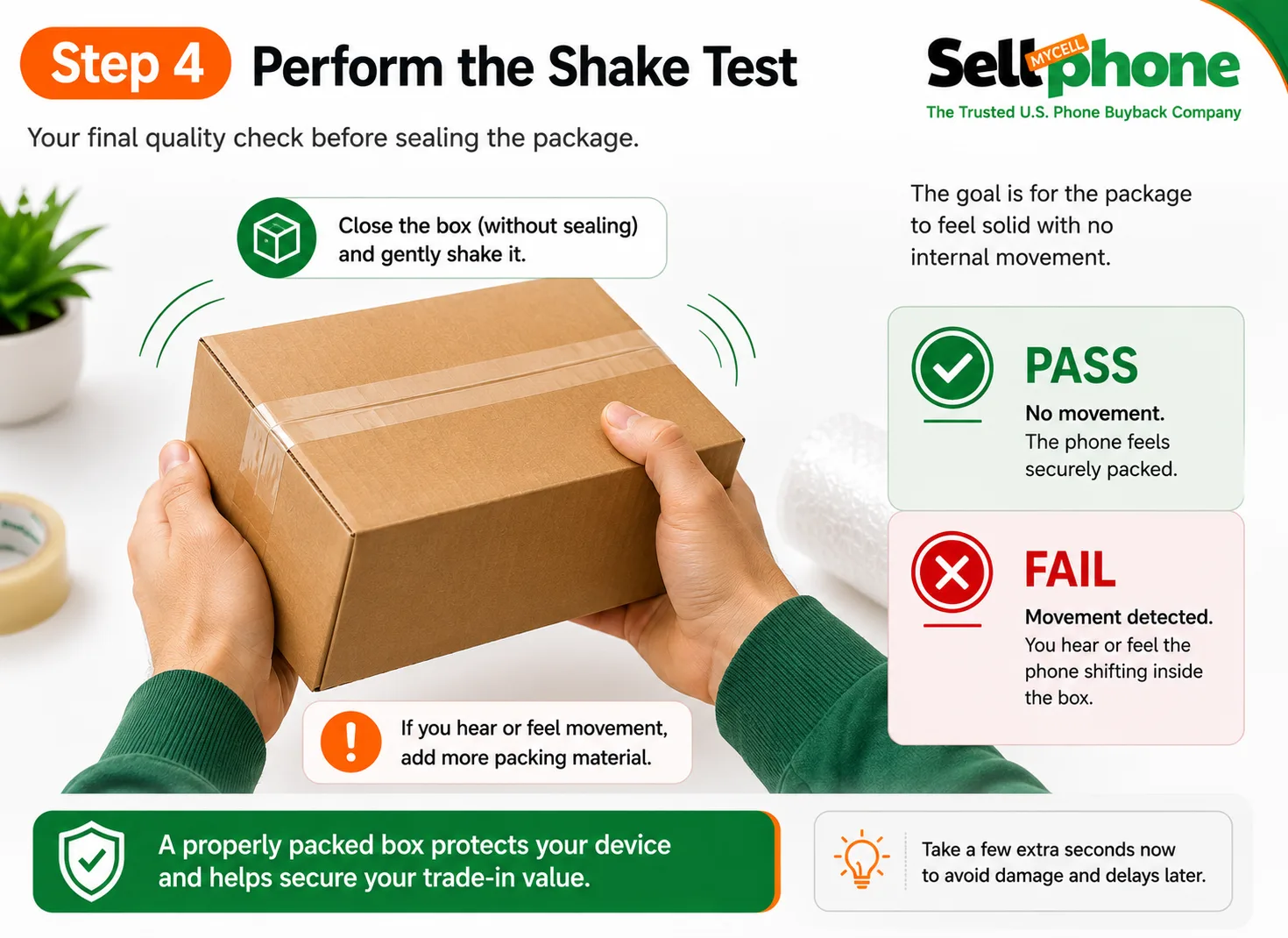 Performing the shake test before shipping a smartphone